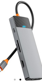 WIWU Linker 9in1 USB-C to (USB-C+USB2.0+2xUSB3.0+SD/MicroSD+VGA+HDMI+PD 100W) Grey (A921HV)