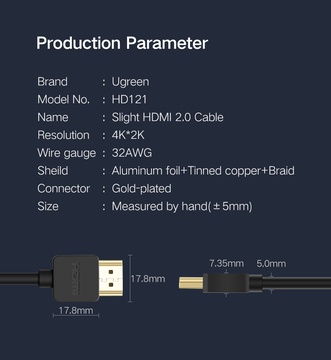 Ugreen Cable Slim Black 4K HDMI 2.0 (60Hz) 1m