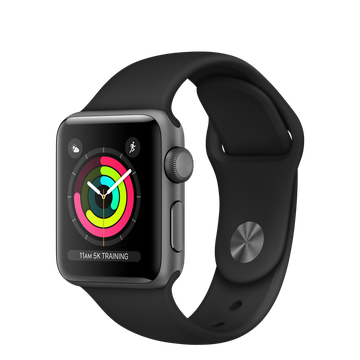 Apple Watch 38mm Series 3 GPS Space Gray Aluminum Case with Black Sport Band (MQKV2)