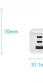 Vention 3-port USB(C+C+A) GaN Charger (65W/30W/30W) White