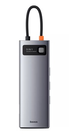 Baseus Metal Gleam Series 9-in-1 (3xUSB3.0 + 4KHD+ TF + SD + Type-C PD + VGA + RJ45) Grey (CAHUB-CU0G)