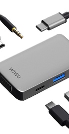WIWU Alpha 513HVP 5in1 (USB-C to USB3.0+USB-C+VGA+HDMI+3.5mm) Space Grey