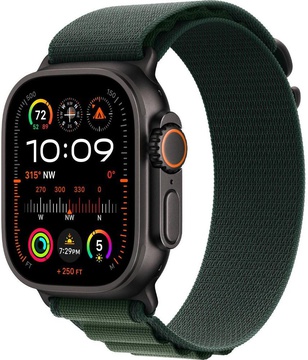 Apple Watch Ultra 2 GPS + Cellular 49mm Black Titanium Case With Dark Green Alpine Loop - Large (MX4T3)