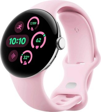 Google Pixel Watch 3 41 mm LTE Polished Silver Aluminum Case/Rose Quartz Active Band