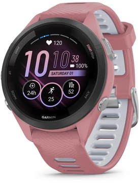 Garmin Forerunner 265S Black Bezel w. Light Pink Case and Light Pink/Whitestone S. Band (010-02810-05/15/55