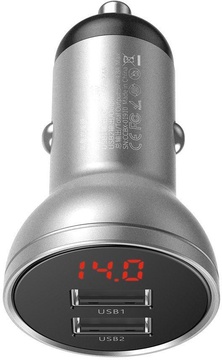 Baseus Digital Display Dual USB 4.8A Car Charger 24W Silver (CCBX-0S)
