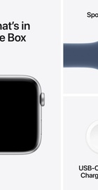 Apple Watch SE 2 GPS 44mm Silver Aluminium Case w. Denim Sport Band - S/M (MXEQ3)
