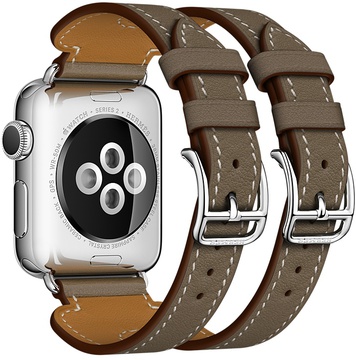 Apple Watch Hermes 38mm Series 2 Stainless Steel Case with Etoupe Swift Leather Double Buckle Cuff (MNQ72)