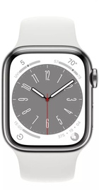 Apple Watch Series 8 GPS + Cellular 45mm Silver Stainless Steel Case with White Sport Band (MNKE3)