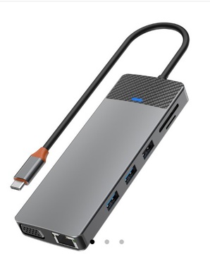 WIWU Linker 12in1 USB-C to (USB-C+2xUSB2.0+2xUSB3.0+SD/MicroSD+VGA+2xHDMI+RJ45+PD) 100W Grey (A12HV)