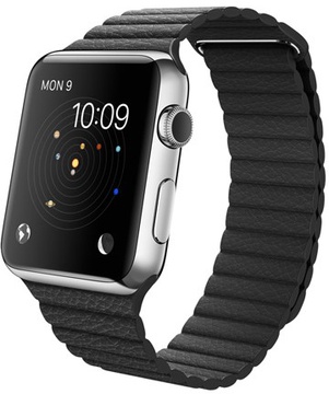 Apple Watch 42mm Stainless Steel Case with Black Leather Loop (MJYN2)