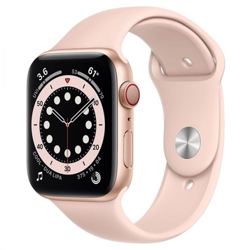 Apple Watch Series 6 GPS + Cellular 44mm Gold Aluminum Case with Pink Sand Sport Band (M07G3, MG2D3)
