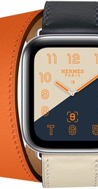 Apple Watch Hermes Series 4 GPS + Cellular 40mm Stainless Steel Case with Indigo/Craie/Orange Swift Leather Double Tour (MU7K2)