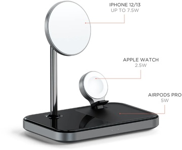 Satechi Aluminum 3 in 1 Magnetic Wireless Charging Stand Space Gray (ST-WMCS3M)