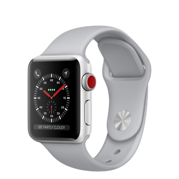 Apple Watch 38mm Series 3 GPS + Cellular Silver Aluminum Case with Fog Sport Band (MQKF2)