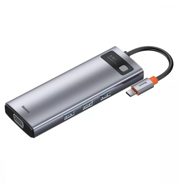 Baseus Metal Gleam Series 9-in-1 (3xUSB3.0 + 4KHD+ TF + SD + Type-C PD + VGA + RJ45) Grey (CAHUB-CU0G)