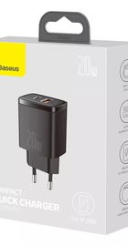 Baseus Compact Quick Charger 20W QC+ PD (1Type-C + 1USB) Black (CCXJ-B01)