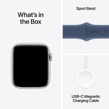 Apple Watch SE 2 GPS 44mm Silver Aluminium Case w. Denim Sport Band - S/M (MXEQ3)