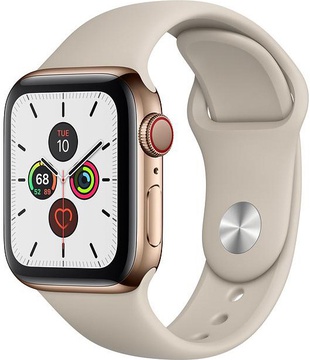 Apple Watch Series 5 GPS + Cellular 40mm Gold Stainless Steel Case with Stone Sport Band (MWWU2, MWX62)
