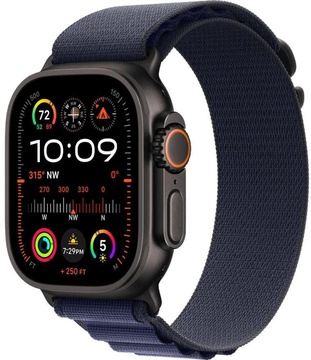 Apple Watch Ultra 2 GPS + Cellular 49mm Black Titan. Case w. Navy Alpine Loop - Small (MYTF3+MYPW3)