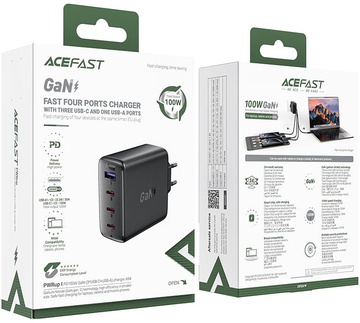 Acefast A94 100W GaN (3xUSB-C + USB-A) Black