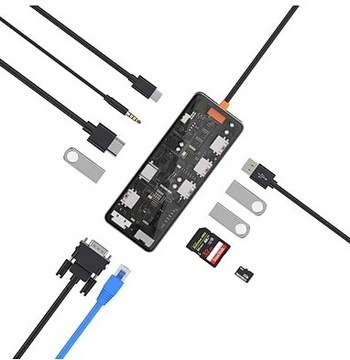 WIWU Cyber Hub 12in1 USB-C to (2xUSB3.0+2xUSB2.0+USB-C+SD-MicroSD+VGA+2xHDMI+RJ45+3.5mm) Space Grey