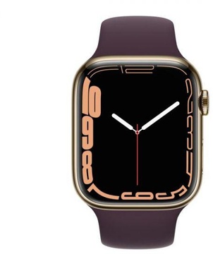 Apple Watch Series 7 GPS + Cellular 45mm Gold Stainless Steel Case with Dark Cherry Sport Band (MKJF3, MKJX3)