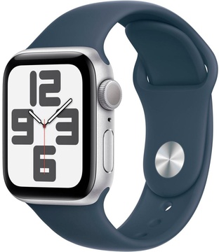 Apple Watch SE 2 GPS 40mm Silver Aluminium Case with Storm Blue Sport Band M/L (MRE23)