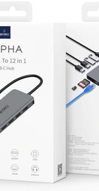 WIWU Alpha 12 in 1 (USB-C to HDMI+3xUSB3.0+USB2.0x3+USB-C+RJ45+SD+microSD+3.5mm Headphone) Space Gray