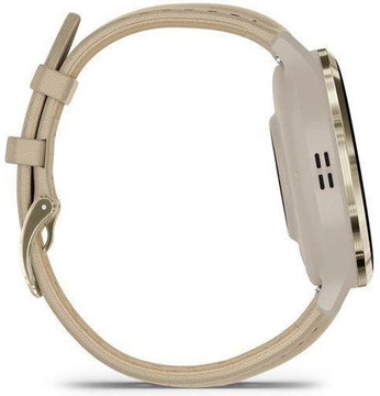Garmin Venu 3S Soft Gold S. Steel Bezel w. French Gray Case and Leather Band (010-02785-55)