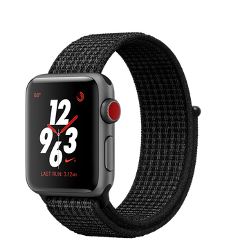 Apple Watch Nike+ 38mm Series 3 GPS + Cellular Space Gray Aluminum Case with Black/Pure Platinum Nike Sport Loop (MQMA2)