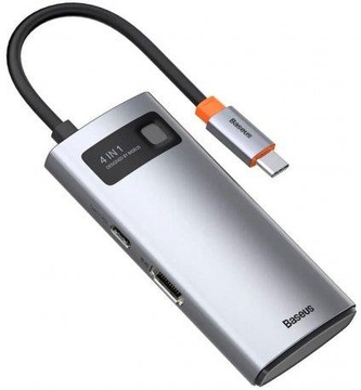 Baseus Metal Gleam Series 4-in-1 Multifunctional Type-C HUB Docking Station (2xUSB3.0 + 4KHD + Type-C) Gray (CAHUB-CY0G)
