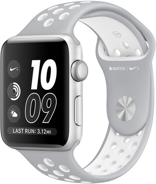 Apple Watch Nike+ 42mm Series 2 Silver Aluminum Case with Flat Silver/White Nike Sport Band (MNNT2)