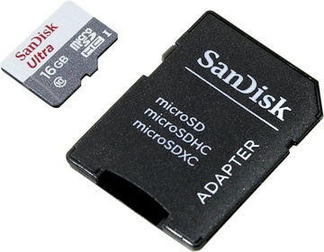 SanDisk Ultra microSDHC 16GB Class 10 UHS-I + SD Adapter (SDSQUNB-016G-GN3MA)