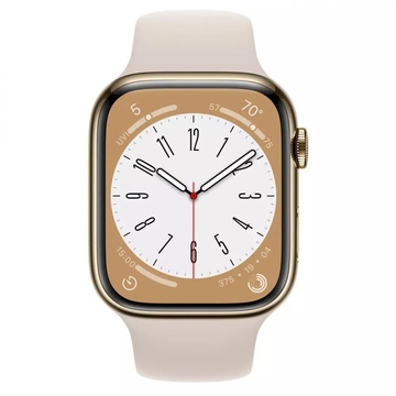 Apple Watch Series 8 GPS + Cellular 45mm Gold Stainless Steel Case with Starlight Sport Band (MNKM3)
