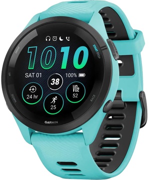 Garmin Forerunner 265 Black Bezel w. Aqua Case and Aqua/Black Silicone Band (010-02810-02/12/52)