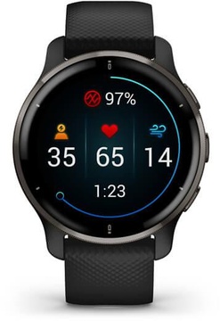 Garmin Venu 2 Plus Slate Stainless Steel Bezel with Black Case and Silicone Band (010-02496-11)