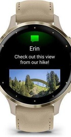 Garmin Venu 3S Soft Gold S. Steel Bezel w. French Gray Case and Leather Band (010-02785-55)