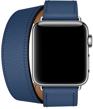 Apple Watch Hermes Barenia Leather Double Tour Regular 38mm/40mm/41mm/42mm Bleu Agate (MNHK2)