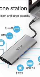 WIWU Alpha 11 in 1 (USB-C to HDMI+VGA+3xUSB3.0+USB2.0+USB-C+RJ45+SD+TF Card+3.5mm Headphone) Silver