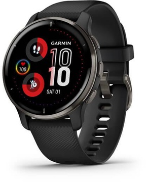 Garmin Venu 2 Plus Slate Stainless Steel Bezel with Black Case and Silicone Band (010-02496-11)