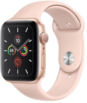 Apple Watch Series 5 GPS 44mm Gold Aluminum Case with Pink Sand Sport Band (MWVE2)