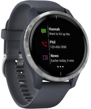 Garmin Venu Silver Stainless Steel Bezel w. Granite Blue and Silicone B. (010-02173-01)