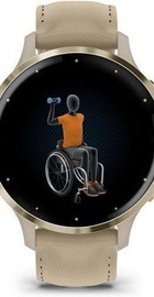 Garmin Venu 3S Soft Gold S. Steel Bezel w. French Gray Case and Leather Band (010-02785-55)