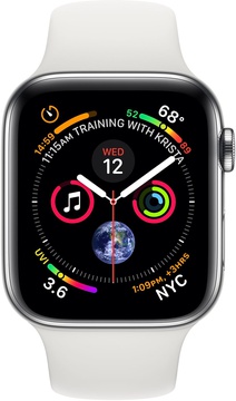 Apple Watch Series 4 GPS + Cellular 44mm Stainless Steel Case with White Sport Band (MTV22, MTX02)