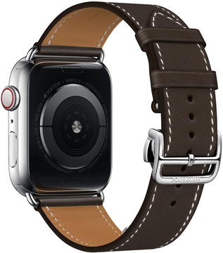 Apple Watch Hermes Series 4 GPS + Cellular 44mm Stainless Steel Case with Ebene Barenia Leather Single Tour Deployment Buckle (MU6U2)
