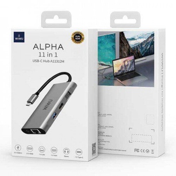 WIWU Alpha 11 in 1  (A11312H)  (USB-C to HDMI+VGA+3xUSB3.0+USB-C+RJ45+MicroSD+3.5mm Headphone) Space Gray