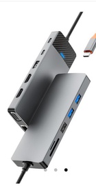 WIWU Linker 12in1 USB-C to (USB-C+2xUSB2.0+2xUSB3.0+SD/MicroSD+VGA+2xHDMI+RJ45+PD) 100W Grey (A12HV)