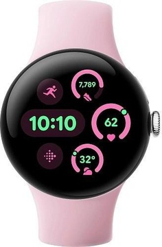 Google Pixel Watch 3 41 mm LTE Polished Silver Aluminum Case/Rose Quartz Active Band