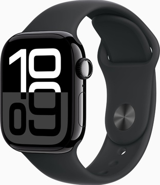 Apple Watch Series 10 GPS 42mm Jet Black Aluminum Case With Black Sport Band - S/M (MWWE3)